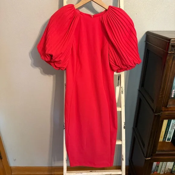 NWT Calvin Klein Hot Pink Pleated Puff Sleeve Dress Size 2 - Picture 15 of 15